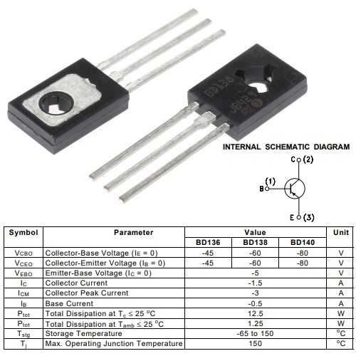 Bd138 transistor: pinout, equivalent, specification, datasheet - transistors