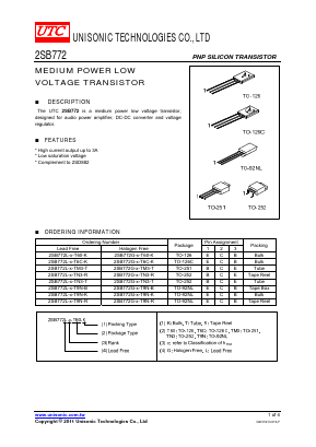 2sb772: 2sb772, транзистор биполярный, pnp, ic=-3а, vceo=-30в, vcbo=-40в, pd=10вт [to-126], inchange