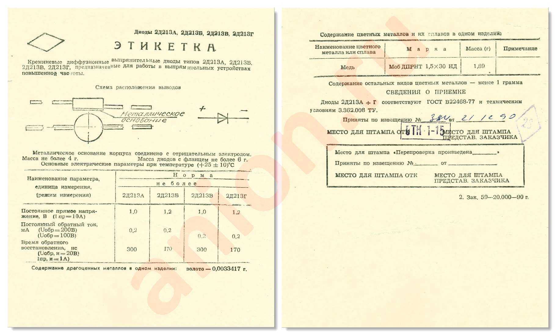 Кд213а содержание драгоценных металлов