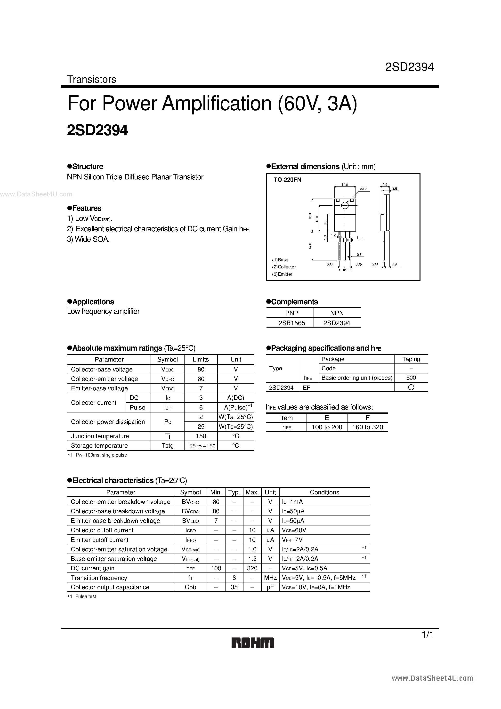 2sd2390
 - параметры, поиск аналогов, даташиты транзистора - справочник транзисторов