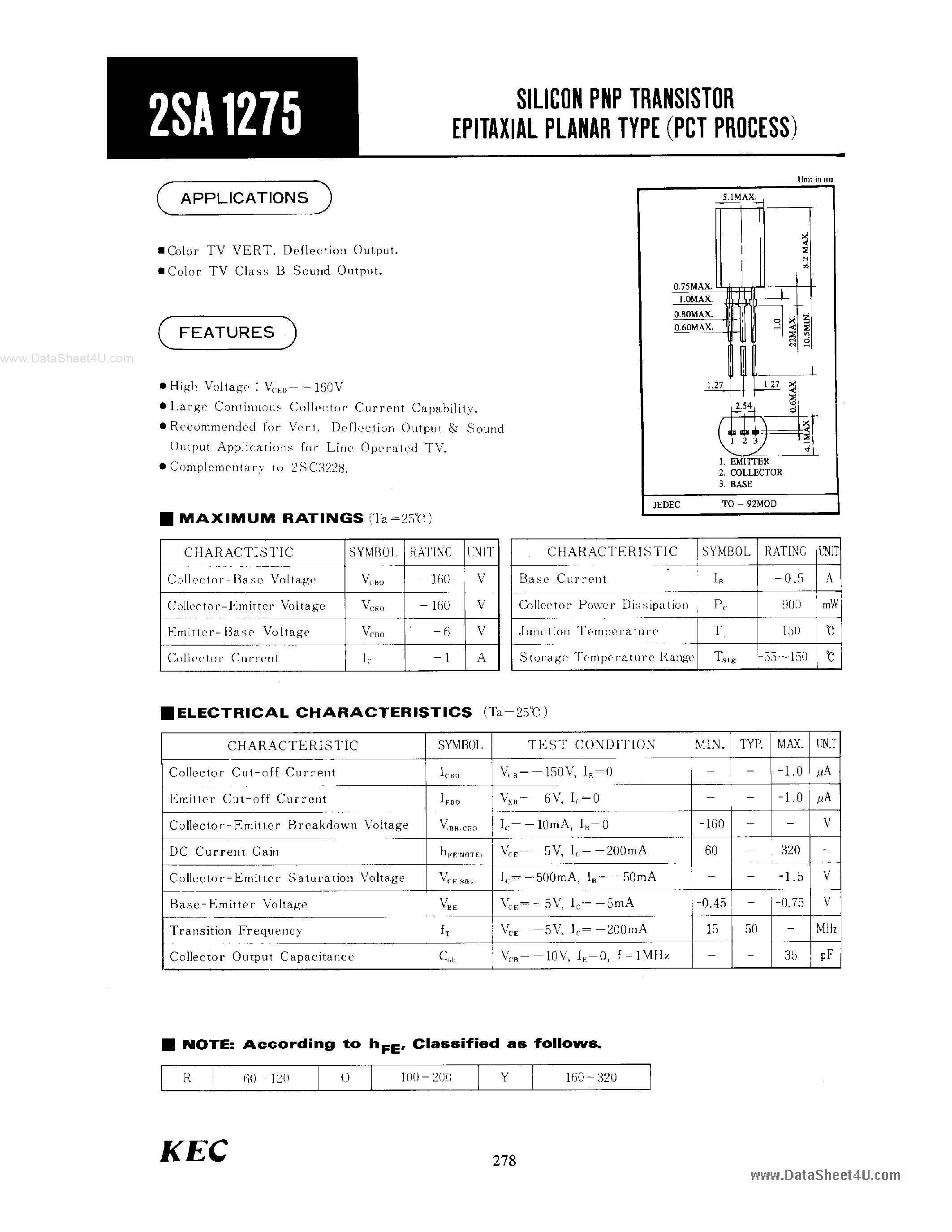 A92 transistor datasheet: equivalent, pinout, specification - transistors