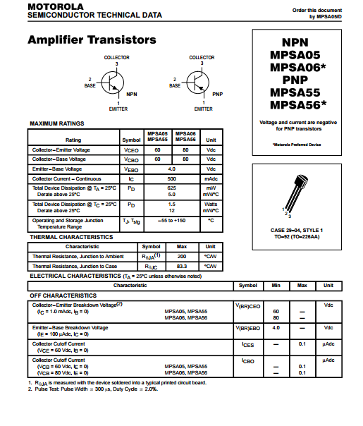 Mpsa56 transistor: mpsa56, equivalent, datasheet