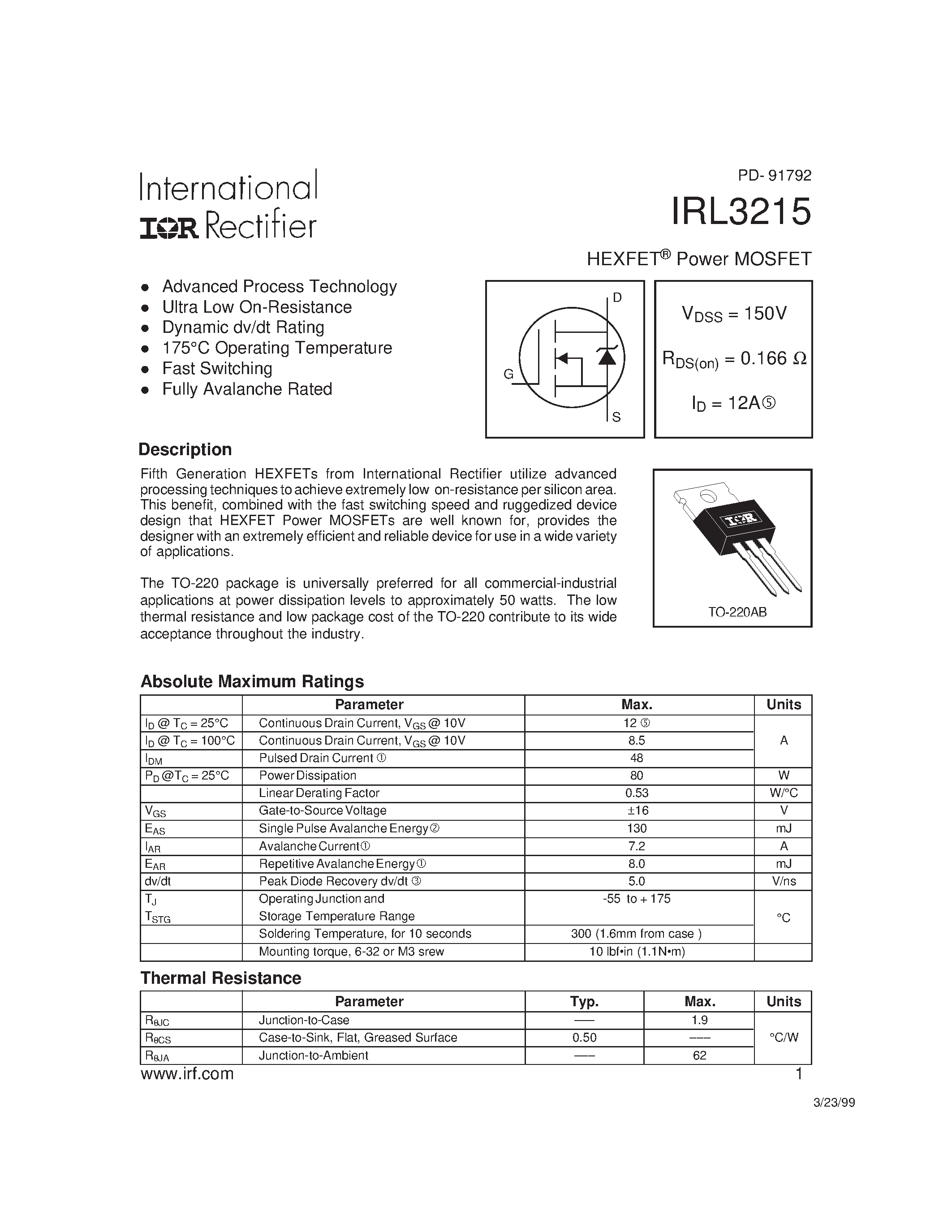 Irlb3034pbf pdf даташит