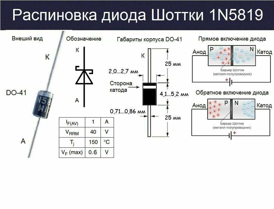 Стабилитрон данные. Диод Шоттки 1n5819 цоколевка. Диод выпрямительный Шоттки 100в. Диод Шоттки распиновка. Диод Шоттки схема включения.