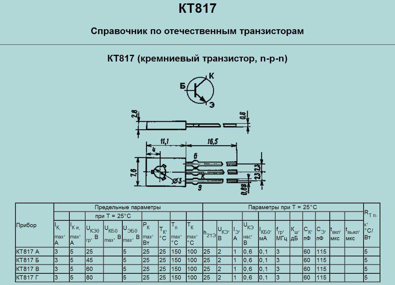 Транзистор кт815: параметры, цоколёвка и аналоги. 7гв1 транзистор характеристики